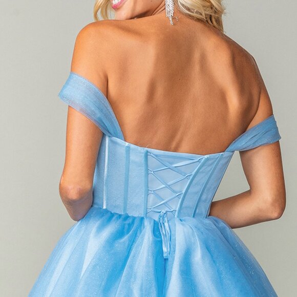 New Lilac Off The Shoulder Fit & Flare Homecoming Dress w/ Boned Bodice DQ 3394 - Picture 5 of 9